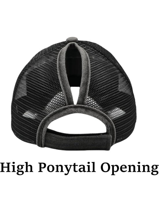 〽️Women 1 Black High Ponytail Baseball Cap Trucker Bad Hair Day Adjustable